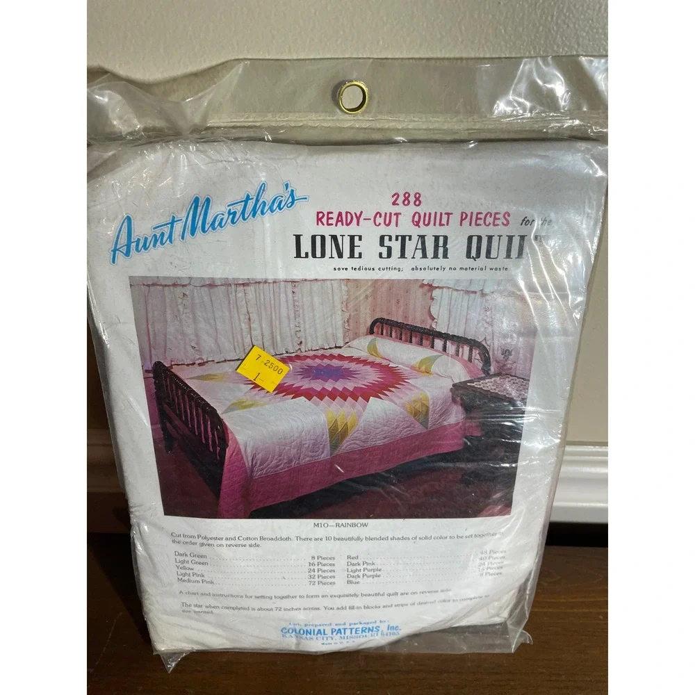 Aunt Martha's Vintage Lone Star Quilt Kit 288 Ready-Cut Pieces Rainbow M10 72in